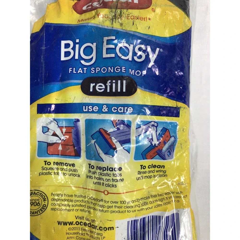 O Cedar Big Easy Flat Sponge Mop Refill New In Package Discontinued Snap-on Tabs